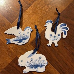 VINTAGE SET OF 3 OLDE TOWNE CERAMIC ACCENTS ORNAMENTS - RUSS BERRIE - BEAUTIFUL!